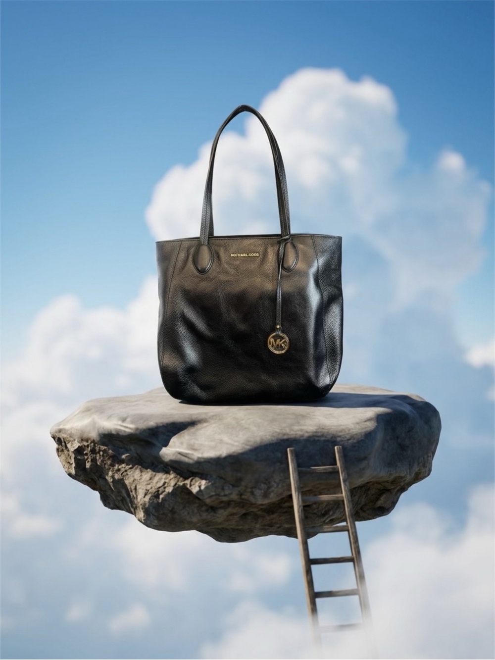 Michael Kors Black Leather Tote with Gold Logo Charm - Picture 14 of 16